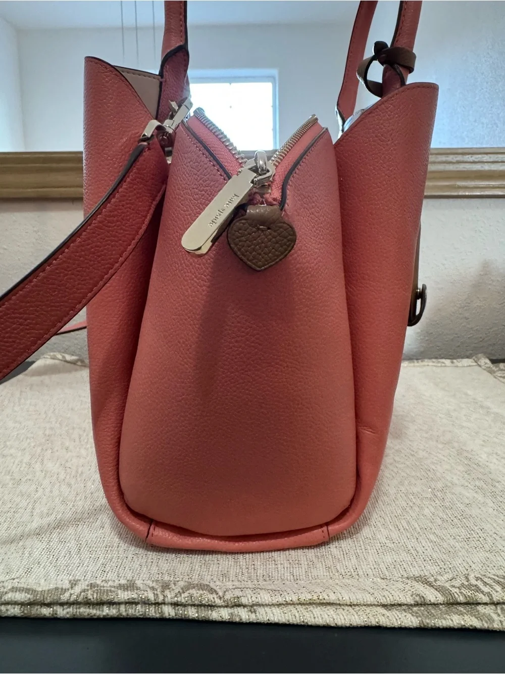 kate spade Coral-Peach Leather Satchel with Top Handles